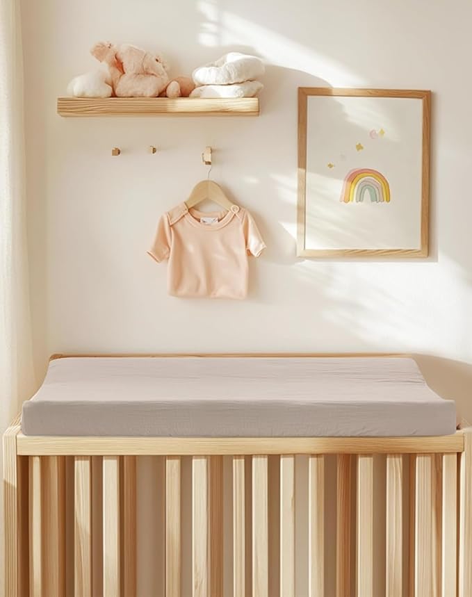 Changing Pad Cover for Baby Boy Girl 2 Pack, Muslin Changing Table Pad Covers with Boho Style, Neutral Nursery Bedding Essentials Soft and Breathable (Beige & Sage)