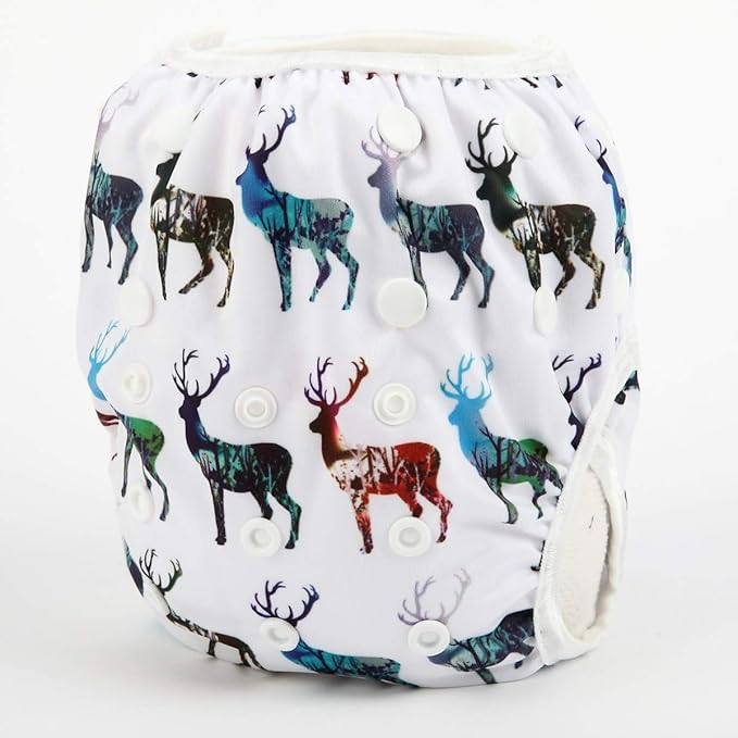 Baby Swim Diaper Nappy Pants Reusable Adjustable 0-2 Years Old Toddler Small (Small, 3D Deers)