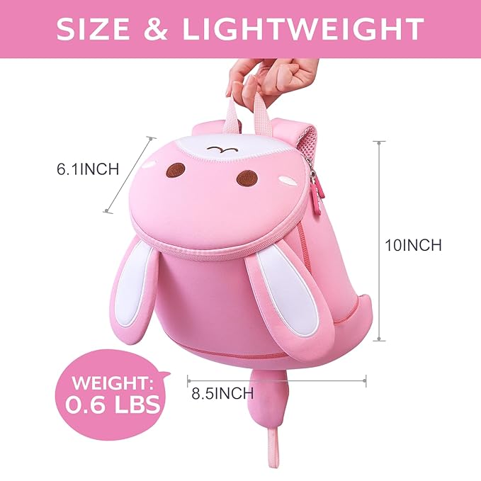 NOHOO Toddler Backpack Leash, Mini Cute Cartoon Animal, Waterproof Travel Book Bag for Baby Boys Girls 3~6 Years (Rabbit)