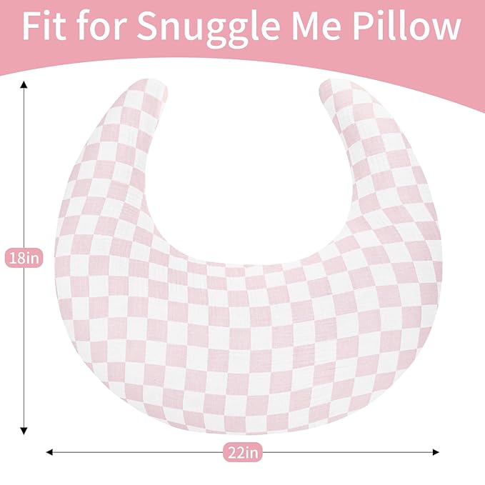 SWESEN Muslin Nursing Pillow Cover, Soft Removable Cover for Breastfeeding Pillows, Pillow Slipcover for Baby Boys and Girls, Comfortable & Breathable, Pink Plaid, Washable (Only Cover)