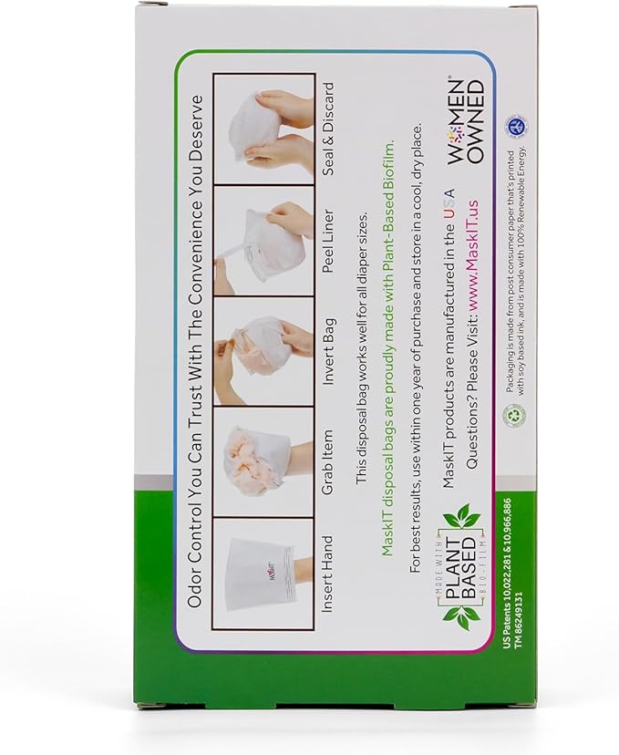 MaskIT Diaper Disposal Bags | Eliminate Odor With Our Patented Odor Blocking Diaper Disposal Bags | Fits All Baby Diapers and Most Adult Diaper Sizes | Plant-Based, Made in the USA, Woman Owned