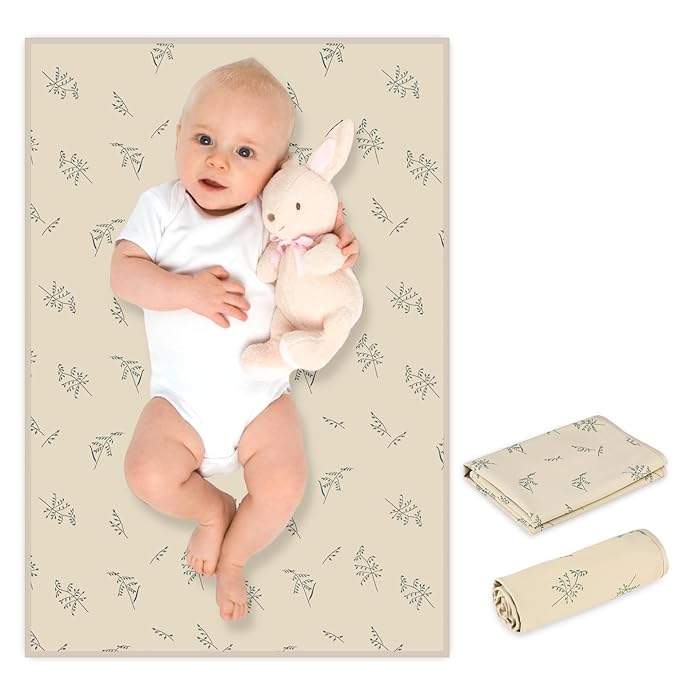 Vegan Leather Baby Changing Mat - Wipeable Portable Changing Pad, Foldable Travel Changing Mat for Baby, Newborns Toddlers Shower Gifts (Ear of Wheat,20"*28")