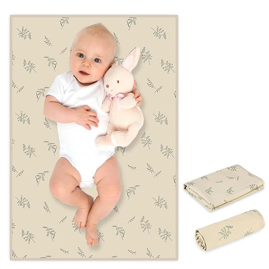 Vegan Leather Baby Changing Mat - Wipeable Portable Changing Pad, Foldable Travel Changing Mat for Baby, Newborns Toddlers Shower Gifts (Ear of Wheat,20"*28")