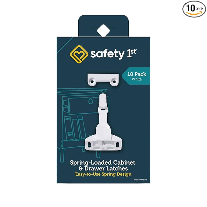 Safety 1st Spring-Loaded Cabinet & Drawer Latch, 10 Pack, White