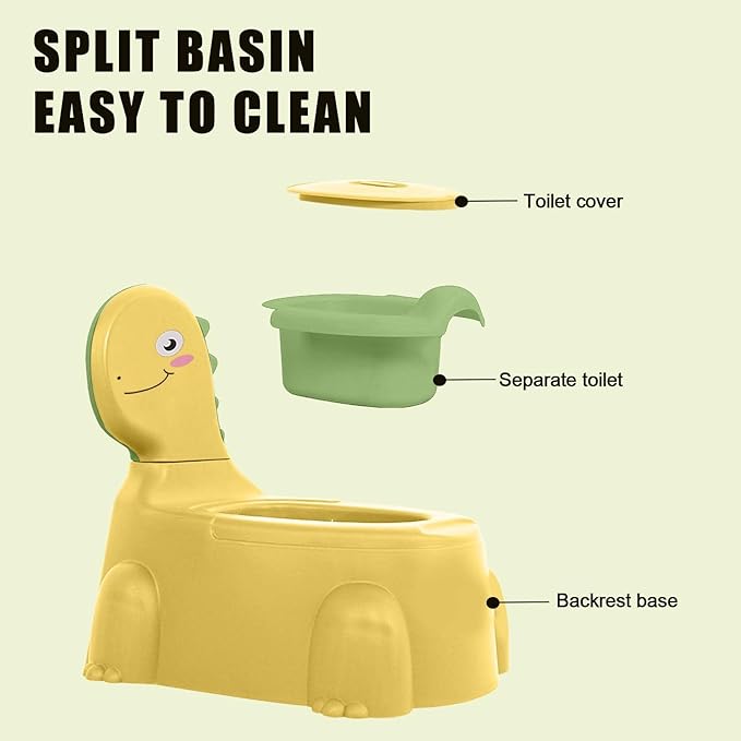 Potty Training Toilet | Dinosaur Seat Toddler Chair Portable for Kids with Non-slip Rubber Mat Backrest Boys Girls Yellow