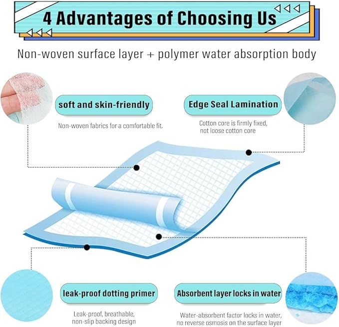 100 Pcs Disposable Changing Pads, Super Absorbent Portable Diaper Change Pads for Baby, Soft Leak-Proof Underpads Incontinence Bed Table Pee Mat