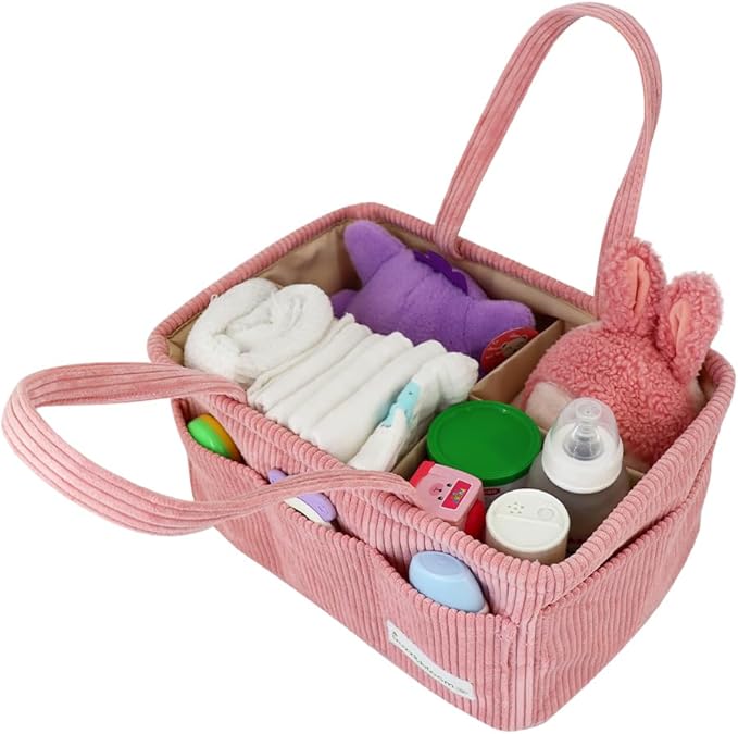 Buzz&Bloom Baby Diaper Caddy Organizer, Stylish Storage Basket for Newborn Essentials and Diaper Station, Gift for Baby Shower and Registry Must-Have (Pink)