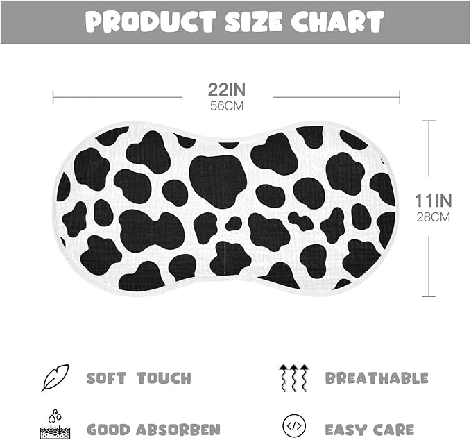 Muslin Burp Cloths for Baby Boys and Girls - 4-Pack Ultra Absorbent Cow Print Muslin Washcloths, Newborn Towel, Milk Spit Up Rags, Burp Cloth Bib for Unisex, 22 x 11 Inch