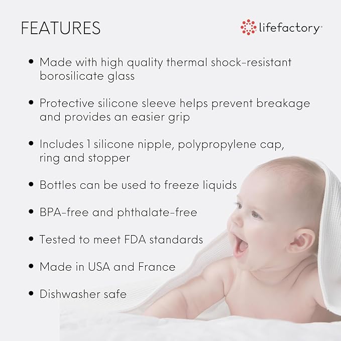 Lifefactory Glass Baby Bottle BPA Free | Protective Silicone Sleeve | 4 oz Pack of 4 | Banana, Cantaloupe