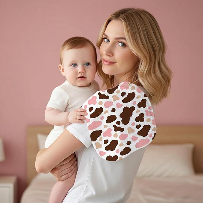 5 Pack Baby Burp Cloths, Soft Cotton Pink Cowgirl & Western Theme Burp Cloths, Super Absorbent Cute Cowboy Boot & Heart Print Washcloths, Newborn Baby Girl Essentials Gift Set