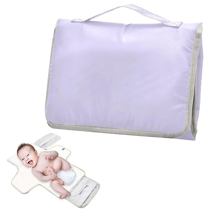 Portable Diaper Changing Pad Travel Baby Changing Mat Waterproof Diaper Changing Mat Foldable Lightweight Baby Changer with Built-in Pillow Purple