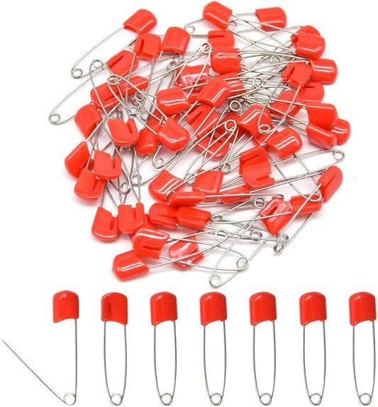 50 PCS Safety Pin 54mm/2.2in Baby Diaper Pins for Cloth Plastic Head Baby Pins for Diapers Stainless Steel Cloth Pins with Locking Closures Nappy Pin for Crafts（DT/Red）
