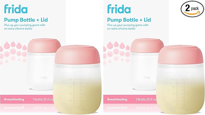 Frida Mom 2-in-1 Manual Breast Pump Silicone Bottle + Replacement Lid, Milk Collector for Breastfeeding, 5oz (Pack of 2)