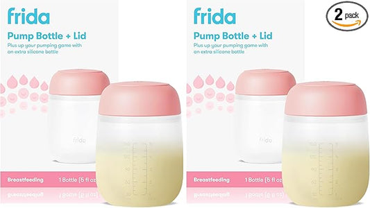 Frida Mom 2-in-1 Manual Breast Pump Silicone Bottle + Replacement Lid, Milk Collector for Breastfeeding, 5oz (Pack of 2)