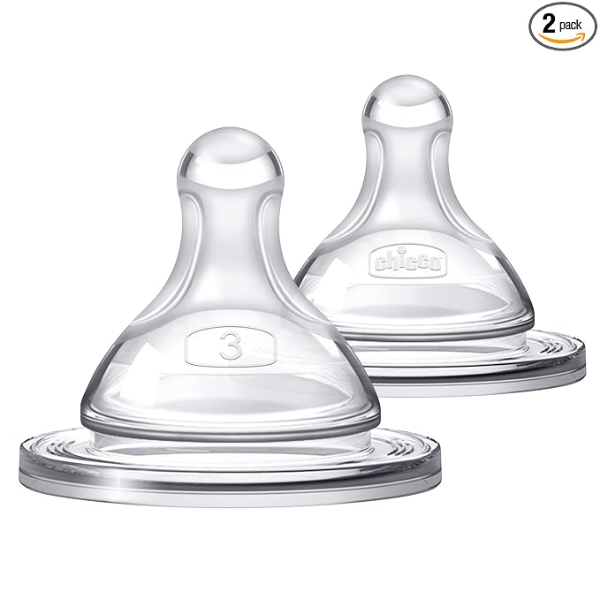 Chicco Duo Glass-Lined Baby Bottle Intui-Latch Nipple with Anti-Colic Valve, Stage 3 Fast Flow for Babies 6+ Months, 100% Silicone with Skin-Like Texture, Breast-Like Shape & Flow, 2-Pack