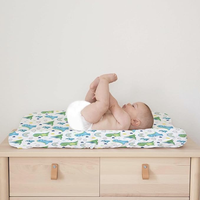 Dinosaur Rainbow Diaper Changing Pad Cover Sheets for Boy Girl 32''x16'' Cartoon Dino Sun Star Cactus Mountain Unisex Fitted Change Table Pad Covers Comfort Soft Breathable Baby Changing Table Mats