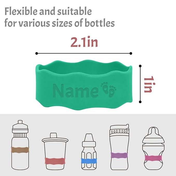 Personalized Water Bottle Name Bands, Custom Silicone Baby Bottle Labels for Daycare Reusable, Laser Engraving Bottle Name Tags, Customized Kids Cups Grip Straps Waterproof