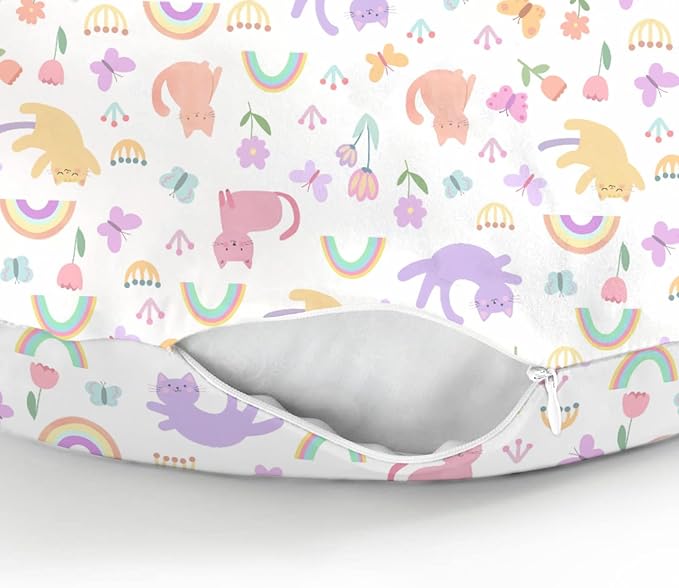 Colorful Cats Rainbow Flowers Baby Nursing Pillow Covers for Boy Girl Rainbow Cats Butterflies Nursing Slipcovers for Breastfeeding Pillows Cats Lover Gift Soft Stretchy Cover for Newborn Infant