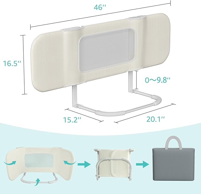 NUTIKAS Portable Bed Rails for Toddlers, 46" Foldable Travel Bed Rail for Camper Bunk, Twin, Full, Queen & King Size Bed, Collapsible Kids Safety Bedrail with Adjustable Height