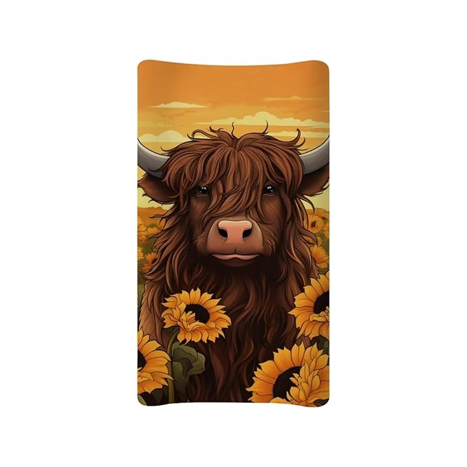 Highland Cow Changing Pad Cover Baby Changing Table Sheets for Boys Girls Sunflower Gifts Soft Breathable Changing Pad Covers Fit 32"x16" Changing Mat Sheet