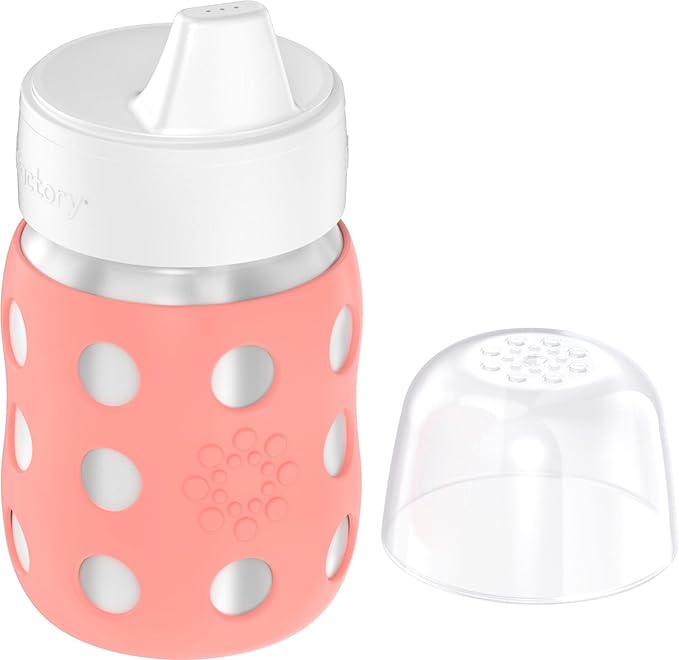 Lifefactory 8-Ounce Stainless-Steel Vacuum-Insulated Wide-Neck Baby Bottle with Hard Sippy, Cantaloupe (LS2221WCA4)