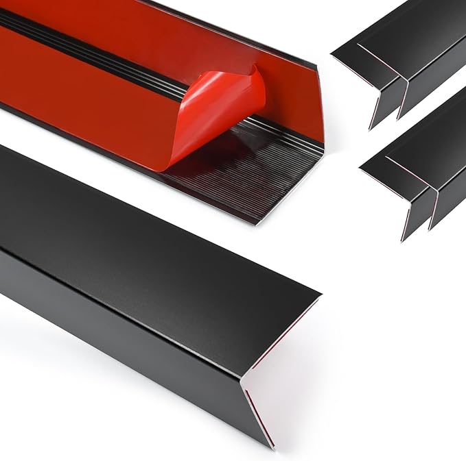 4Pack Aluminum Metal Corner Protector, 45″x 1″ Peel and Stick L Molding Corner Guards with 90° Angle, for Wall Door Frame Cabinet Furniture Baseboard Protection and Decoration (Black)