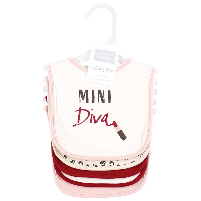 Hudson Baby Infant Girl Cotton Bibs, Mini Diva, One Size