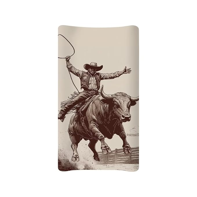 Western Cow Changing Pad Cover, Cowboy Diaper Changing Pad Covers for Baby, Fitted Boys Girls Changing Table Sheets for 32''×16'' Change Table Pad Aztec, Soft and Breathable