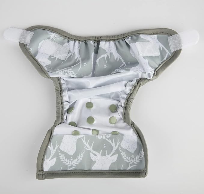 Newborn Baby Cloth Diaper Cover Nappy Hook and Loop (Grey Deer)