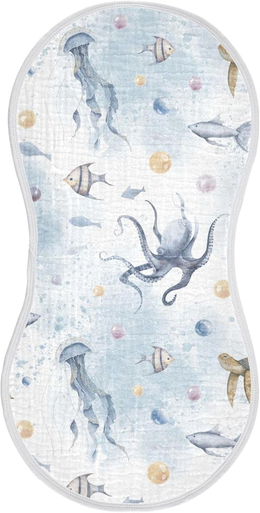 vvfelixl Baby Burp Cloths Sea Turtle and Octopus Baby Newborn Cotton Burping Cloths Set Baby Washcloths 4 Pack