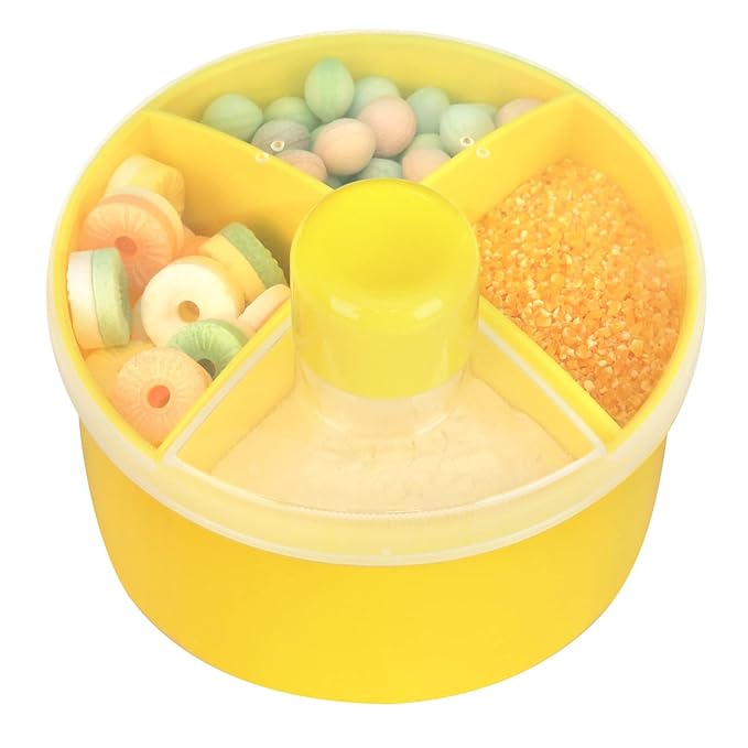 Accmor Formula Dispenser On The Go, Non-Spill Rotating Four-Compartment Formula Container To Go, Milk Powder Snack Storage Container for Infant Toddler Travel Outdoor, Yellow, 2 Pack