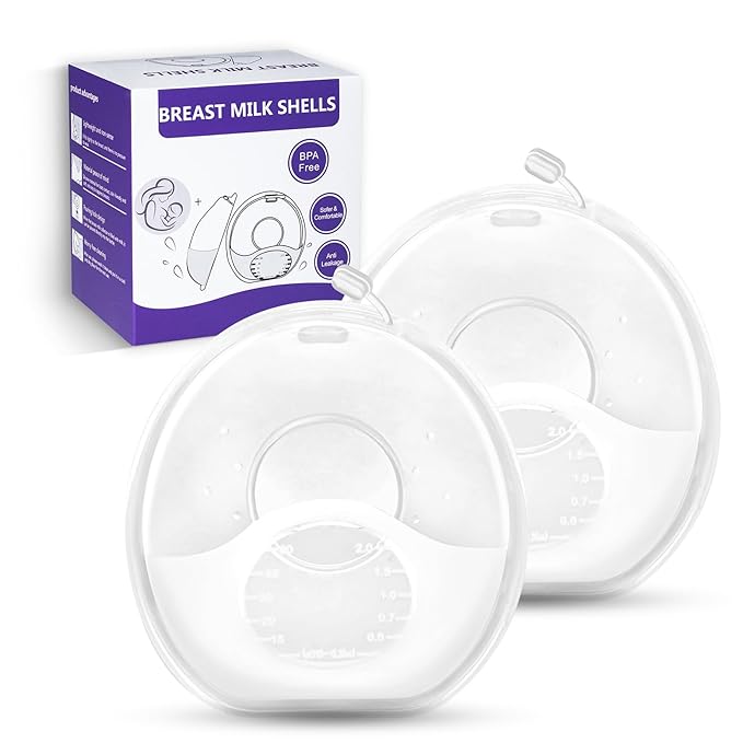 Breast Milk Collector, Milk Collectors for Breastfeeding, Reusable Breast Milk Shells, Catcher Protect Sore Nipples for Breastfeeding,Made from BPA-Free,Food-Safe Silicone(2oz,2 Counts)