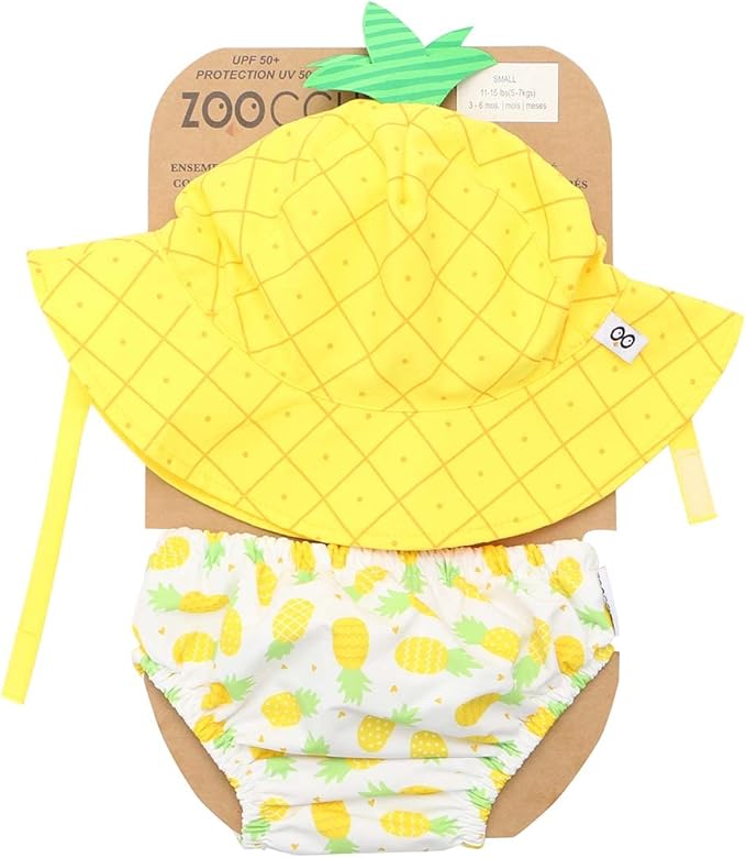 ZOOCCHINI Baby & Toddler Sun Hat & Reusable Swim Diaper Set, UPF 50+ Protection, Chlorine and Salt Water Resistant for Beach and Pool