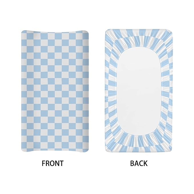 Blue Checkered Changing Pad Cover for Baby Girls Boys Cartoon Breathable Diaper Change Table Sheet Soft Stretchy Cute Change Table Mat Cover Fit 32x16