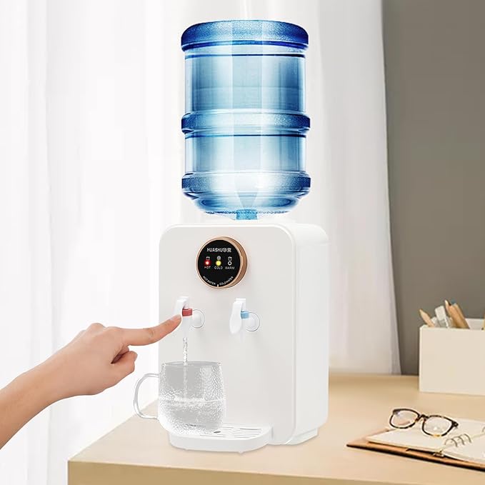 Top Loading Desktop Water Cooler Dispenser, 500W 110V Countertop Hot & Cold Water Coolers Drinking Fountain Portable Water Warmer for Home Bedroom Studio Office Grocery Store
