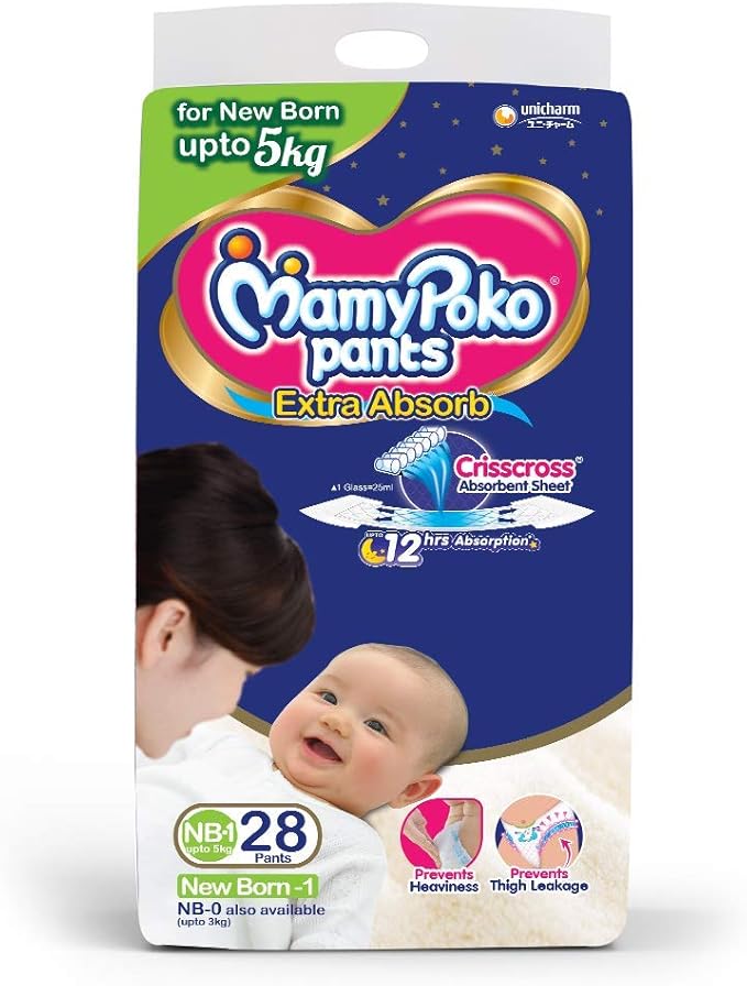 MamyPoko Pants Extra Absorb Diapers, New Born (28 Count)