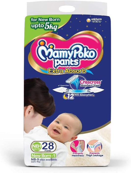 MamyPoko Pants Extra Absorb Diapers, New Born (28 Count)