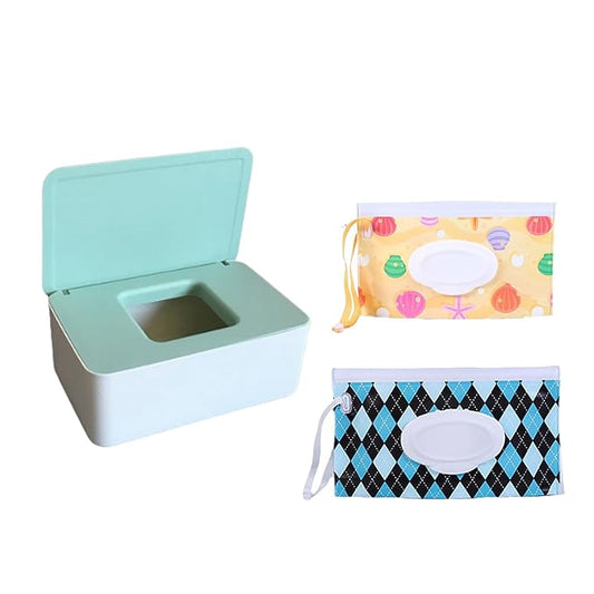 Wipes Dispenser,Wipe Holder Wet Wipe Dispenser Holder with 2Pcs Portable Travel Refillable Wipe Holder，Reusable Wipe Holder Box Flushable Wipes Case for Home, Office
