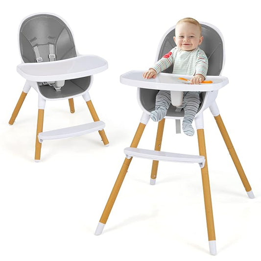 HONEY JOY High Chair, 3-in-1 Eat & Grow Highchair/Booster Seat/Toddler Chair w/Removable Tray, Safety Harness, Steel Legs, PU Cushion and Footrest for Baby, High Chair for Babies and Toddlers (Gray)