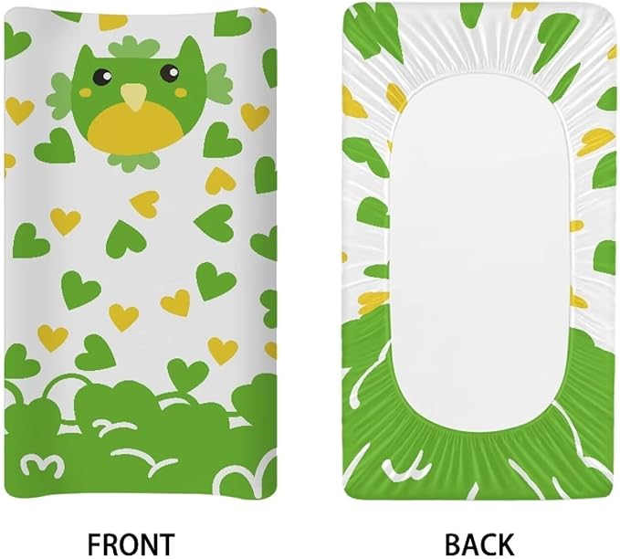Owl Lucky Changing Table Cover for Boys Girls Waterproof Breathable Sheet Crib Mat St. Patrick's Day Table Sheets Stretchy Universal Tray Table Mat