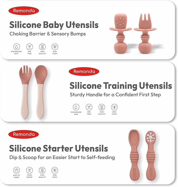 Remonda 23-Piece BPA-Free Silicone Baby Feeding Set | Extra Large Suction Plates, Toddler Bowls, Self Feeding Spoons, and More | Dishwasher Safe| Baby Led Weaning Supplies (Orange）C1
