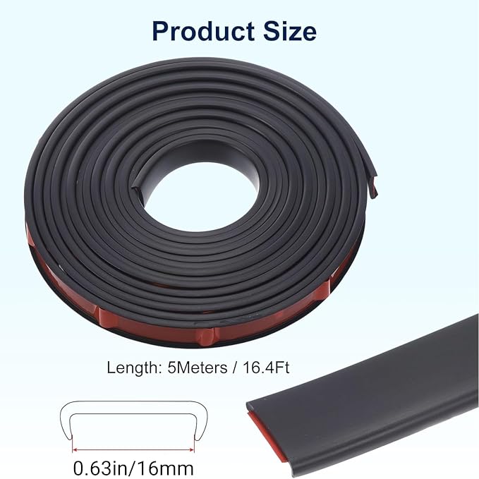 16.4ft U-Shape TPE Self Adhesive Veneer Edging Trim Flexible Edge Protector for Furniture Corner & Edge Safety Guards, DIY Furniture Edge Strip for Countertop Table Cabinet Shelf Repair (16mm, Black)