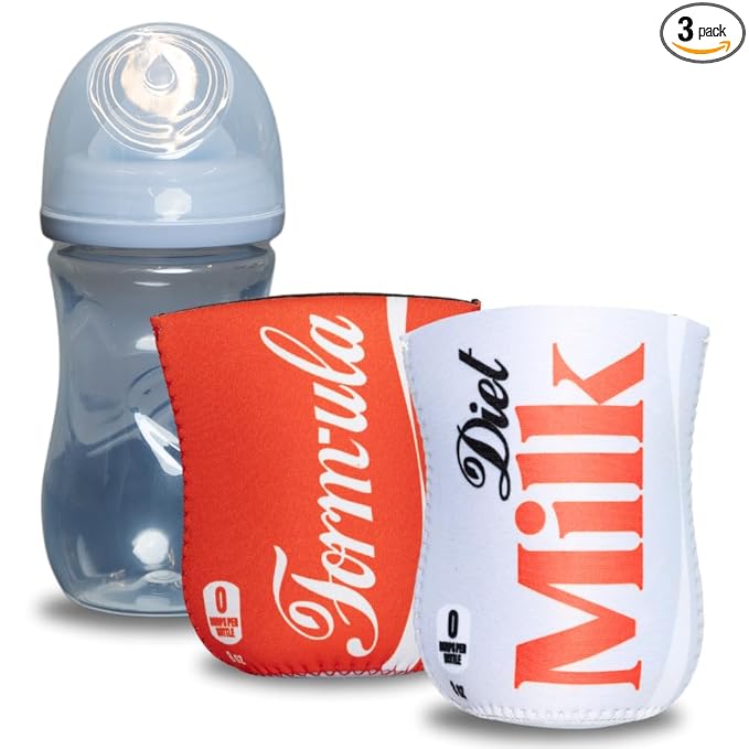 Soft Drink Themed Coozies for Baby Bottles - Funny Gift for New Parents & Baby Showers - (2 Premium Designed Neoprene Coozies + BPA/Lead/Phthalate Free Bottle Included)