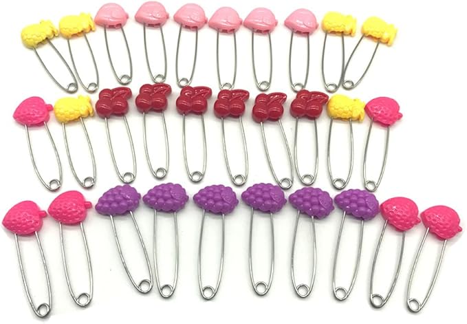 GTONEE Cute Animal Fruit Baby Safety Pins Secure Clips for Fastening Baby Clothes Diaper Napkins Stainless Steel 5CM 30PCS (Fruit)