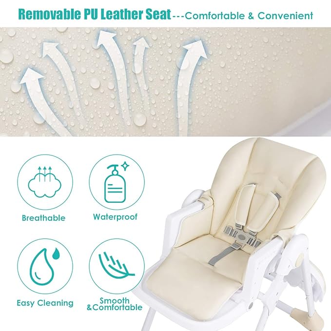 BABY JOY Convertible High Chair for Babies & Toddlers, Height Adjustable, Grow & Go High Chair w/Recline & Footrest, Removable Double Tray, Portable Baby Dinning Chair with Wheels (Beige)