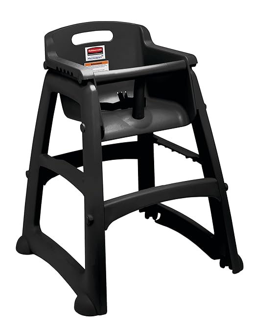 Rubbermaid Commercial Products Sturdy High-Chair, 33lb Capacity, Black, Pre-Assmbled with Wheels, Stackable, Fits Under Table for Child/Baby/Toddler Seating