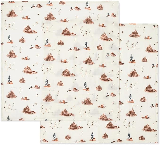 Milkbarn Baby Muslin Burp Cloths for Boys & Girls - Extra Large Washcloths 23" x 23", Pack of 2 - Soft & Absorbent 100% GOTS-Certified Organic Cotton - Burping Cloths for Babies (Sandcastle)