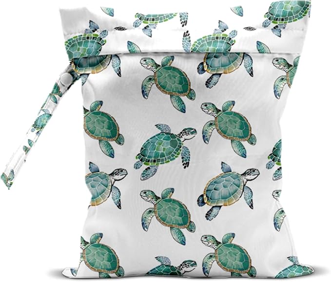 Turtle Wet Dry Bags for Diaper Waterproof Swimsuit Washable Reusable Bag for Beach Diapers Dirty Yoga Gym Clothes Plant Gifts for Friend Men Women 12.5x10.2 Inches