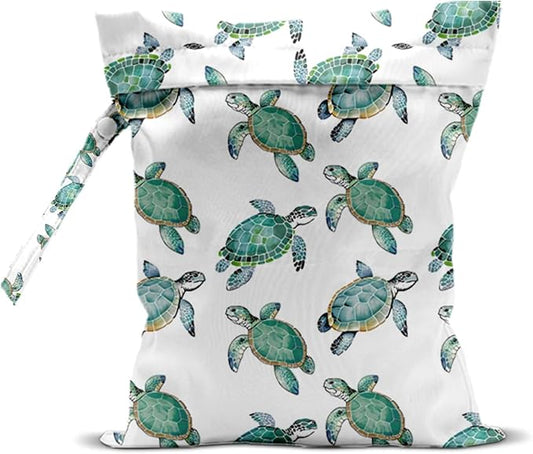 Turtle Wet Dry Bags for Diaper Waterproof Swimsuit Washable Reusable Bag for Beach Diapers Dirty Yoga Gym Clothes Plant Gifts for Friend Men Women 12.5x10.2 Inches
