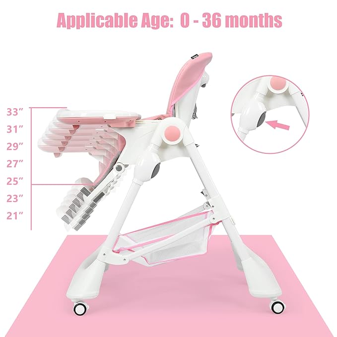 INFANS High Chair with One-Hand Removable Tray, 4 Lockable Wheels & Large Storage Basket - Multi-Adjustable Height, Recline & Footrest, Removable Cushion, Foldable for Baby, Infant Toddler